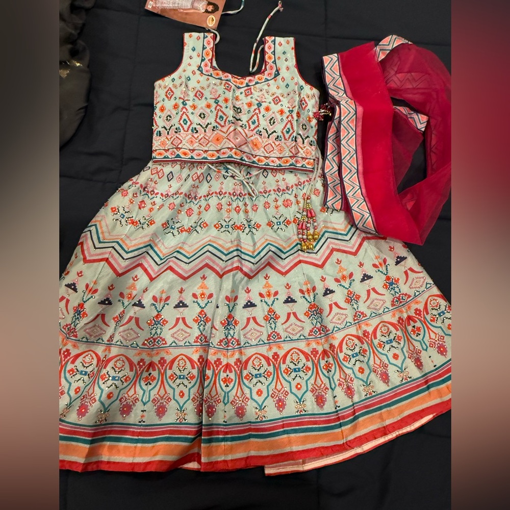Colorful Embroidered Dress with Dupatta